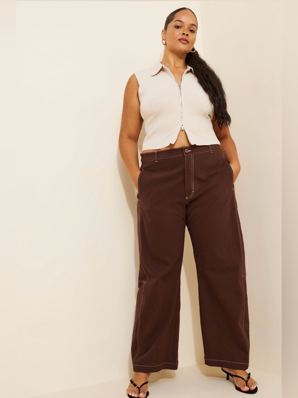 Anthropologie Maeve Curve Puddle Wide Leg Trouser Pants Chocolate Brown Barrel